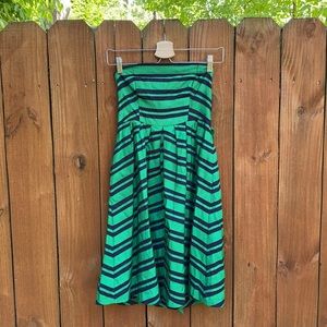 Anthropologie Green Navy Striped Strapless Dress